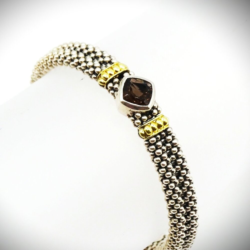 LAGOS Caviar Sterling Silver 18K Gold Brown Faceted Spinel Bangle Bracelet